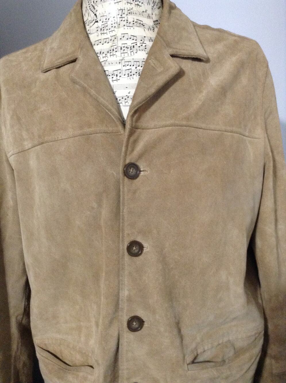 Vintage 90s Structure Men Brown Suede Leather Jacket Coat Size Large L Button Up